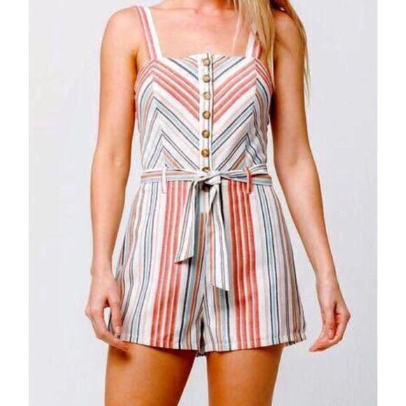 Sky and Sparrow Pants - NWOT Sky and Sparrow Striped multicolored  Summer Spring Shorts Romper M